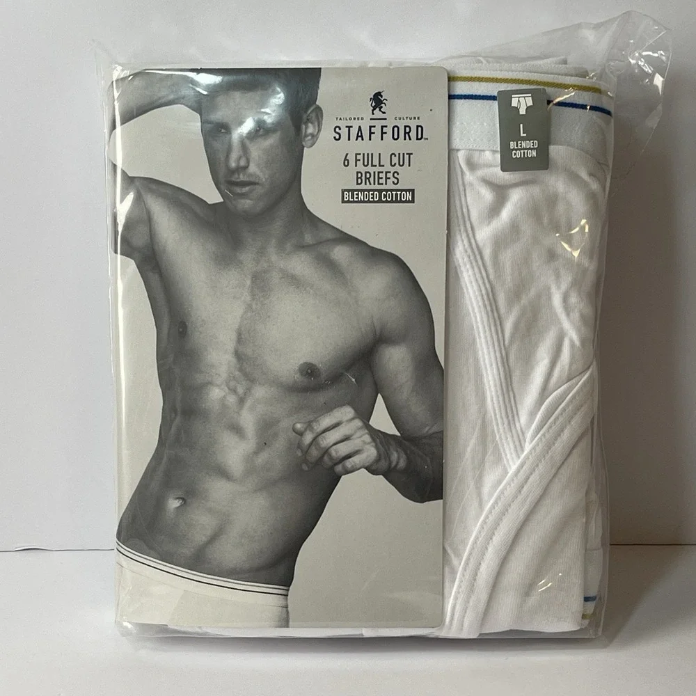 Stafford Men's 6-Pack Blended Cotton Full Cut Briefs Whitey Tighty L 36-38 NOS